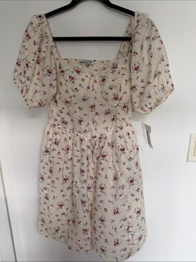 Wallflower Cream Mini Dress with Red Floral Print and Puff Sleeves